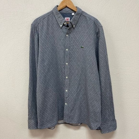 Lacoste Live Mens Geometric Button Down Shirt Logo 100% Cotton Gray Size 44 - Picture 1 of 5